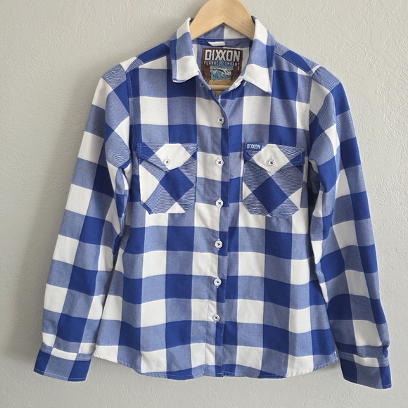 DIXXON Tops - Dixxon Womens The Trestles Flannel Long Sleeve Shirt Blue White Plaid Size Small